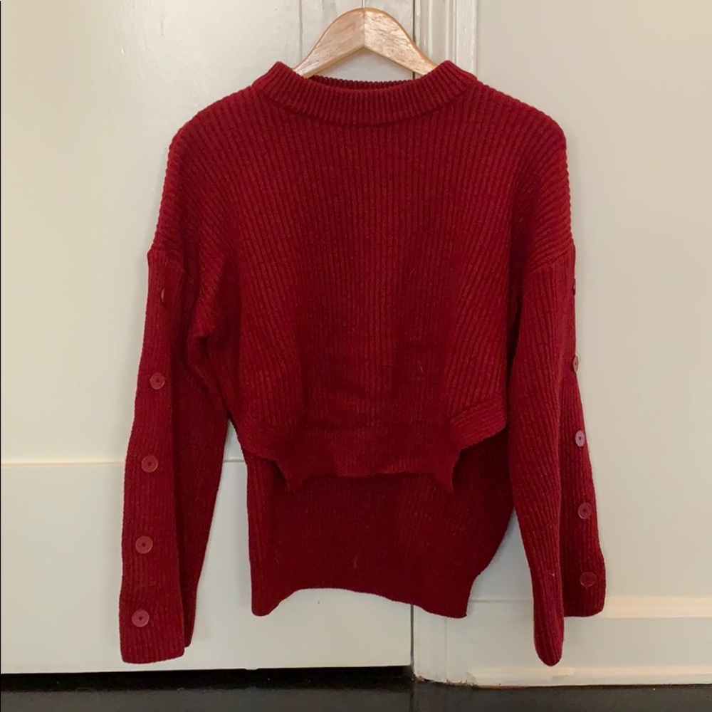 Red Hi-Lo Knit Sweater by The Chimi, made in Korea